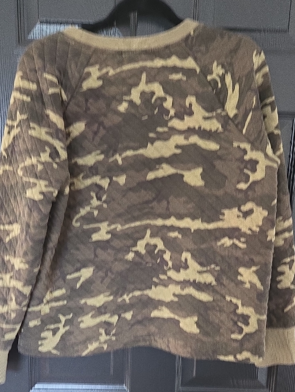 L.L. Bean Quilted Camo Crewneck Sweatshirt- Olive/Brown Women's - Picture 4 of 5